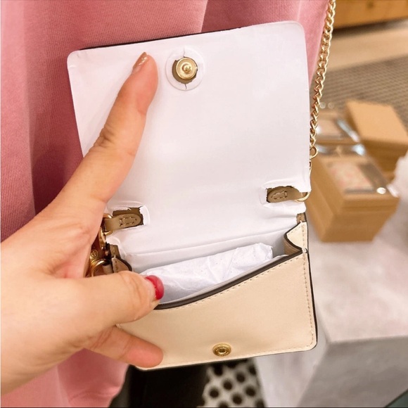 Coach Tan and Pink Heart Wallet with chain shoulder strap - Picture 7 of 7